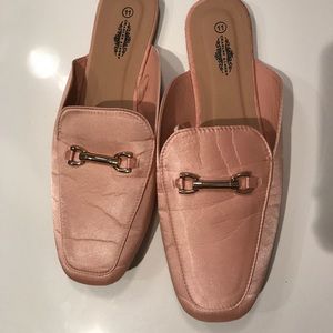 Blush pink satin loafer slip on
